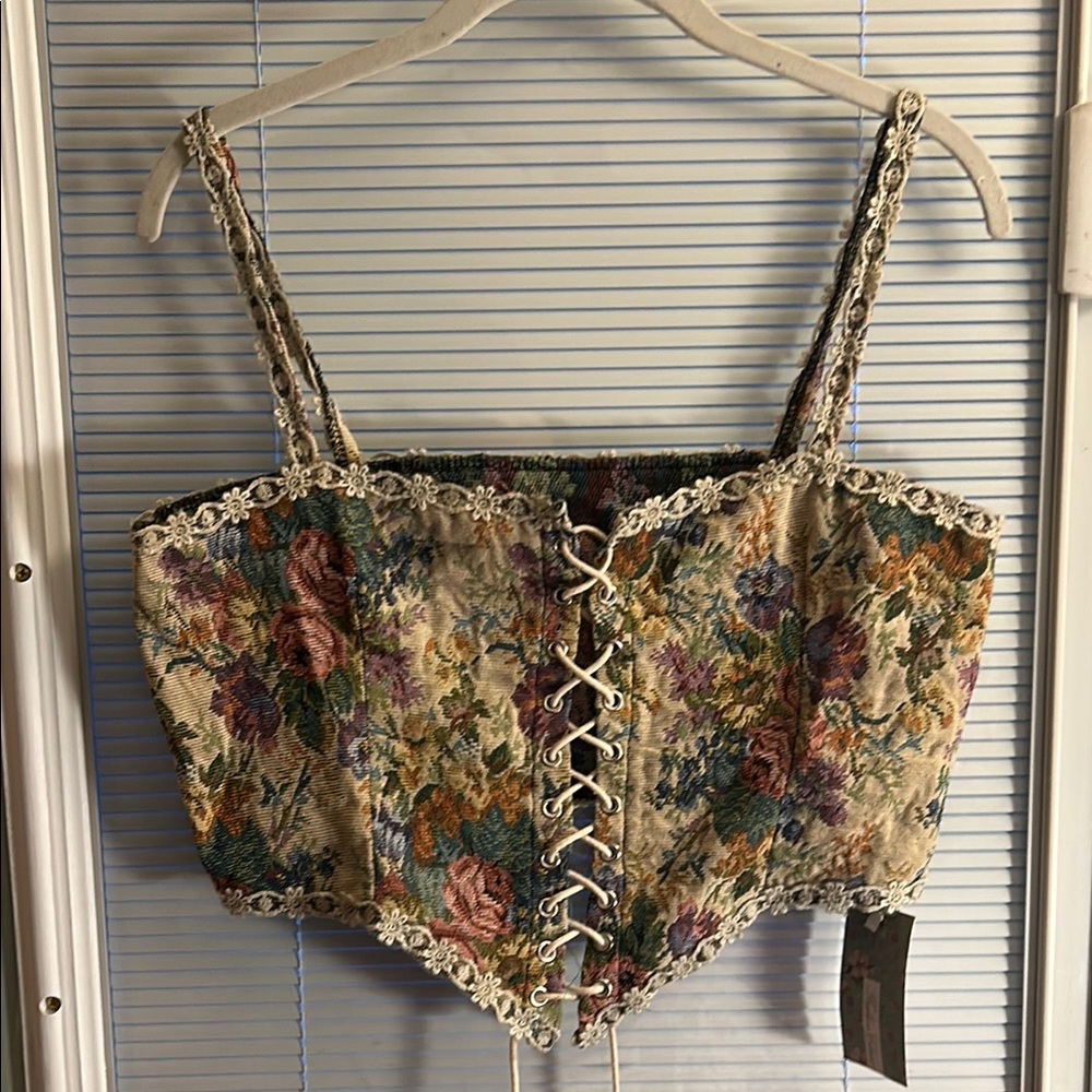 Floral Lace-Up Corset Top